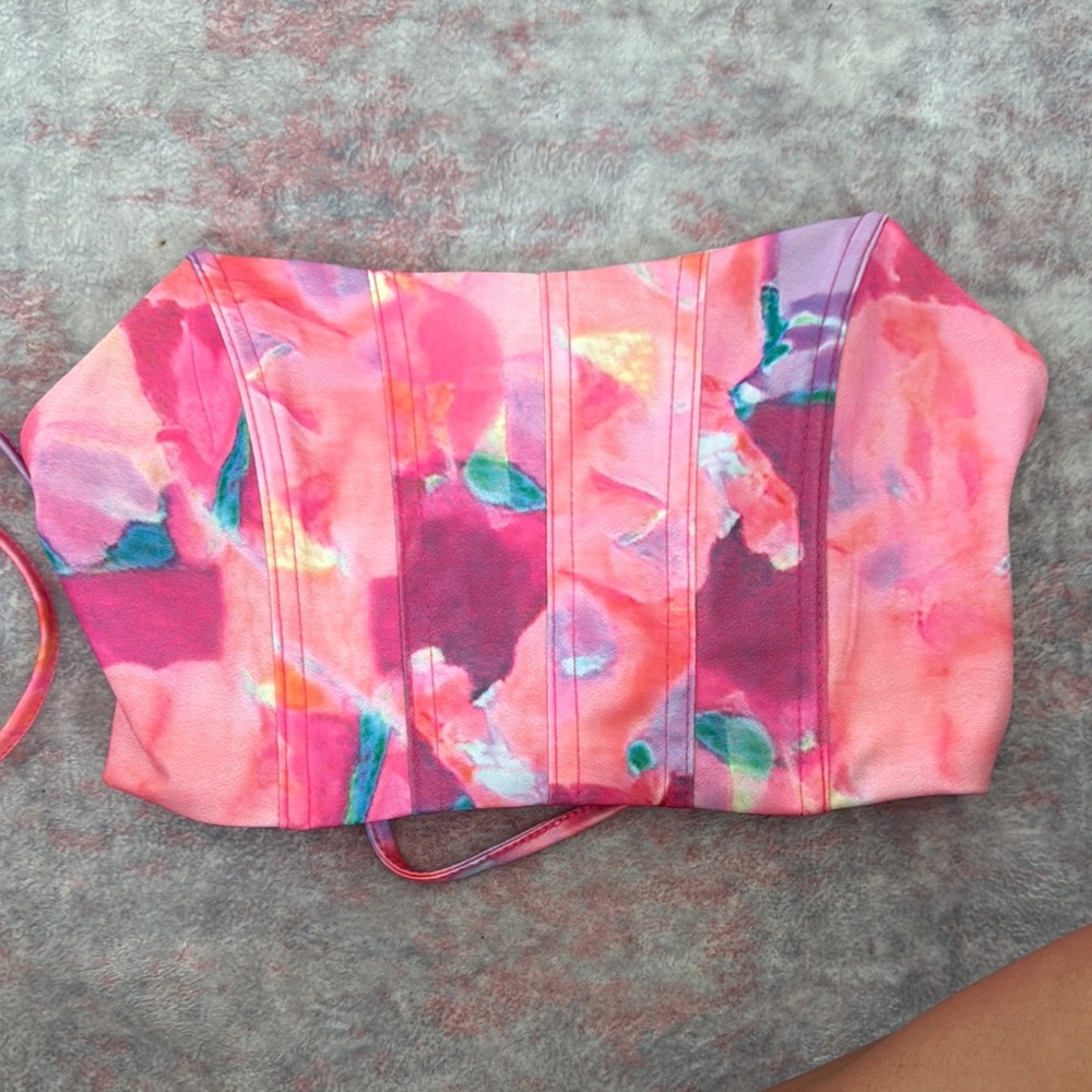 Vibrant Pink Floral Corset Top